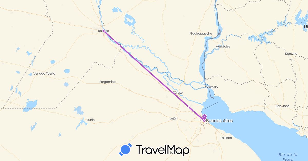 TravelMap itinerary: driving, train in Argentina (South America)