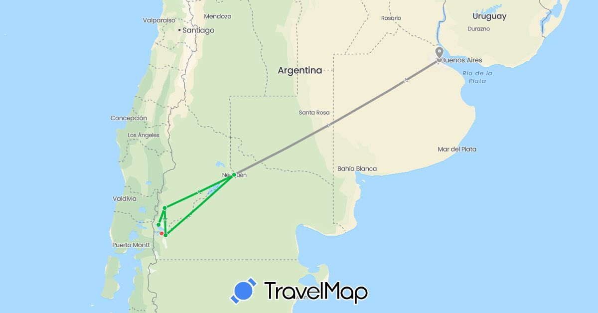 TravelMap itinerary: driving, bus, plane, hiking in Argentina (South America)